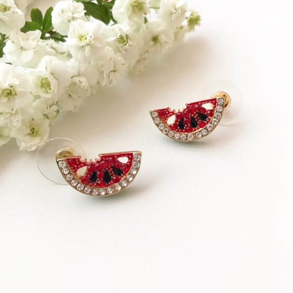 Foxburrow Jewelry - LAST PAIR Tiny Watermelon Rhinestone Earrings Stud